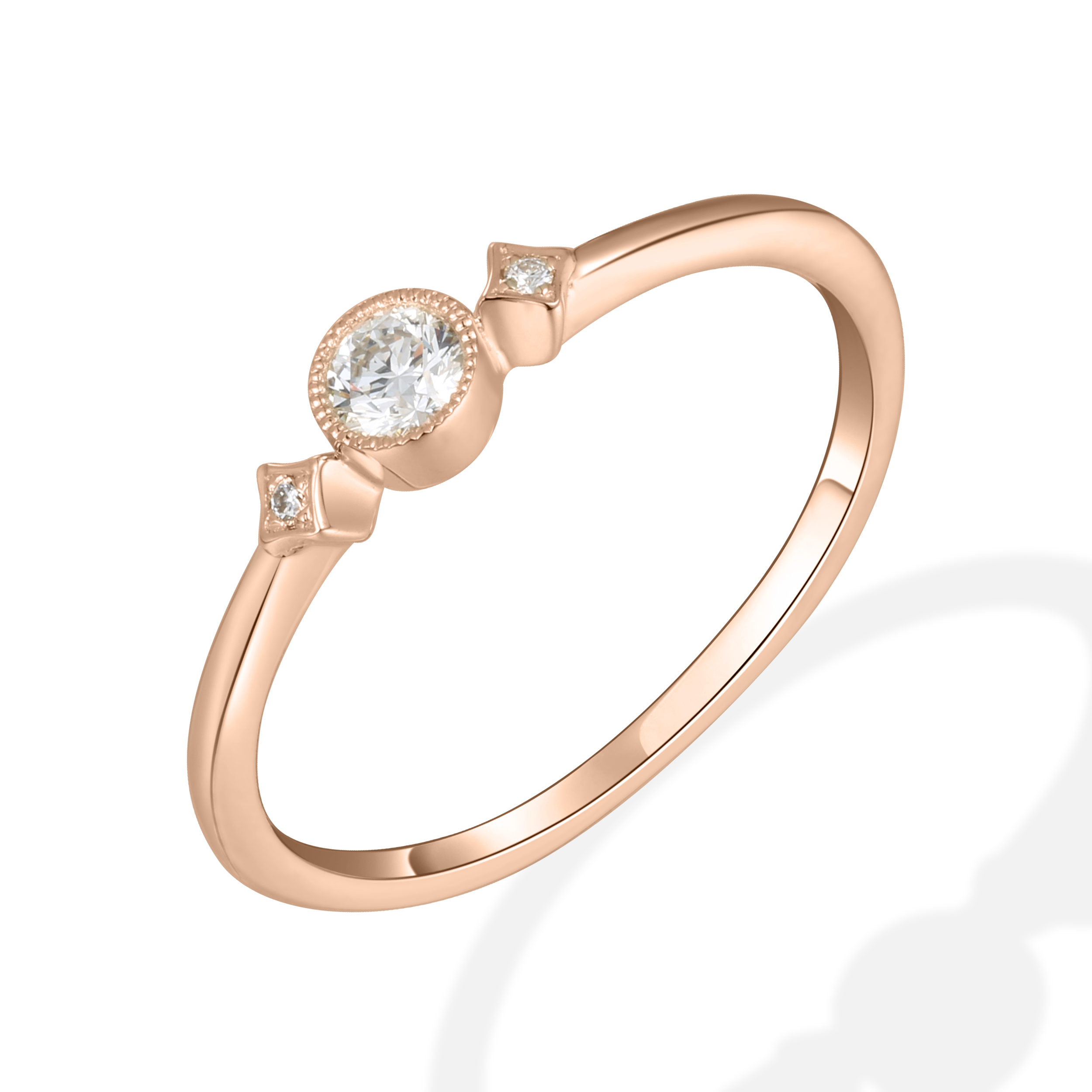 Mini beads tri-stone diamond ring